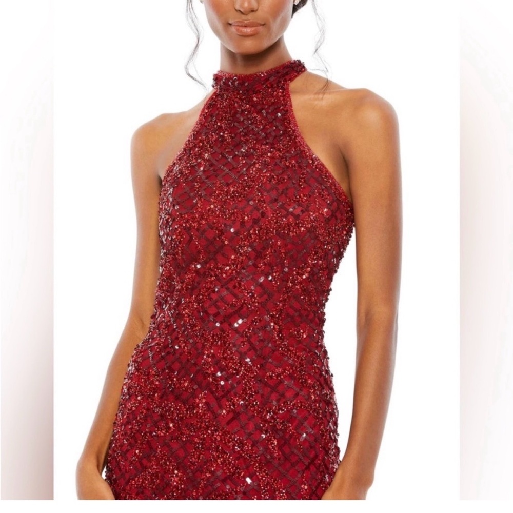 Mac Duggal Sparkling Red Halter Maxi Dress